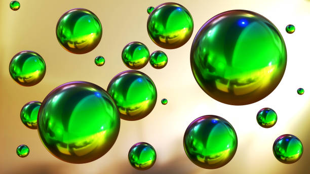 istock Shiny colored balls abstract background, 3d green metallic glossy spheres 1454807902