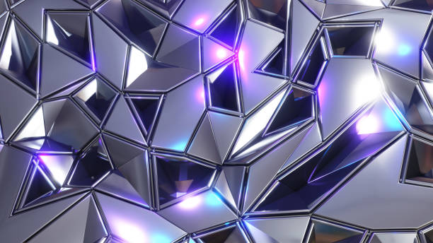 istock Abstract mosaic background, silver metal polygons, triangle shapes purple blue metallic wallpaper design 1454808413