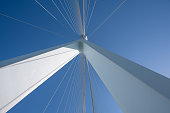 Low angle view of bridge tower and tension cable