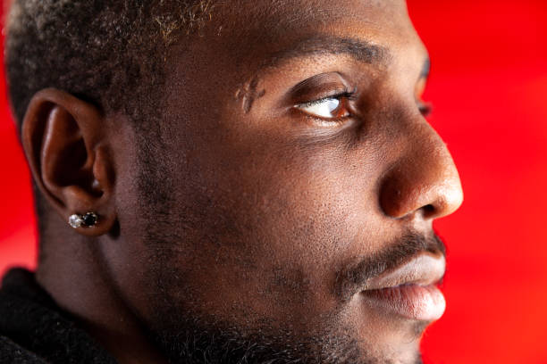 istock Portrait of close up serious men looking 1454808818
