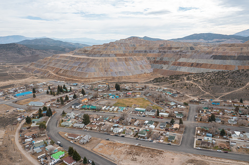 Ruth, United States – November 02, 2021: The Robinson Mine project towers over the private town of Ruth, Nevada in White Pine County.