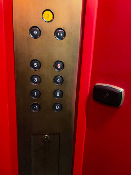 istock Image of buttons on lift / elevator keypad, stainless-steel control panel 1454811378