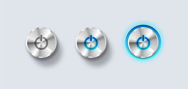 Circular shiny metal power button