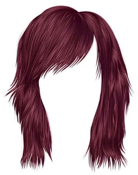 Vector illustration of trendy  woman  hairs ÃÂopper pink color . medium length . beauty