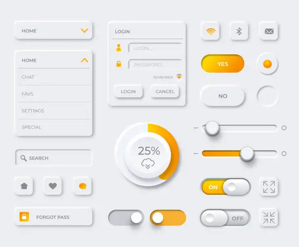 Vector illustration of User interface elements for finance mobile app. New trendy neumorphic design