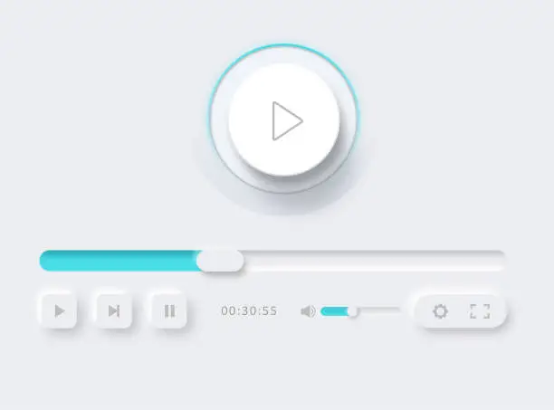 Vector illustration of Neumorphic trendy design of simple video player design template for computer, laptop or mobile application