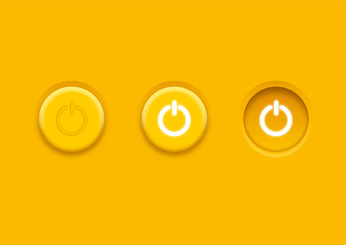 Power icon. Circular neumorphic power on off buttons for user Interface. Neumorphism icons. User interface elements for mobile app. Neumorphic UI UX white user interface web buttons