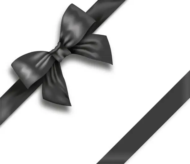 Vector illustration of Black gift bow with ribbon on a black background