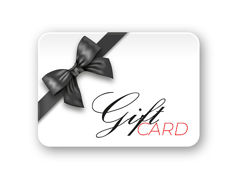 Gift card with black bow and ribbons. Black Friday shopping concept