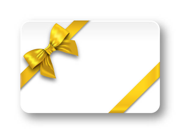 istock Gift card with gold color bow and ribbons 1454820650