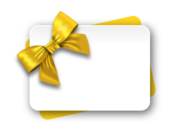 istock Gift card with gold color bow and ribbons 1454821437