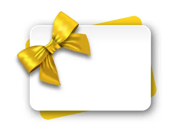 Vector illustration of Gift card with gold color bow and ribbons