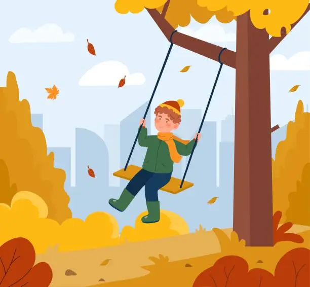 Vector illustration of Boy on swing