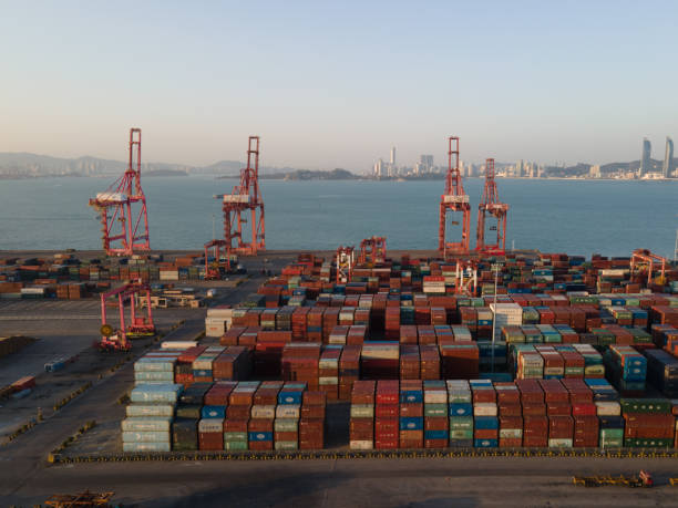 istock Aerial view of international container cargo port 1454821817