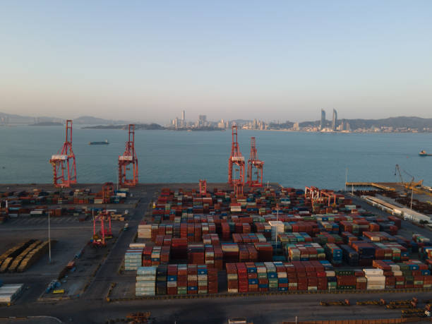 istock Aerial view of international container cargo port 1454821840