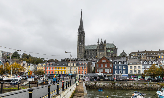 Cobh, known from 1849 until 1920 as Queenstown, is a seaport town on the south coast of County Cork.  St Colman is a Roman Catholic cathedral and was completed in 1919.