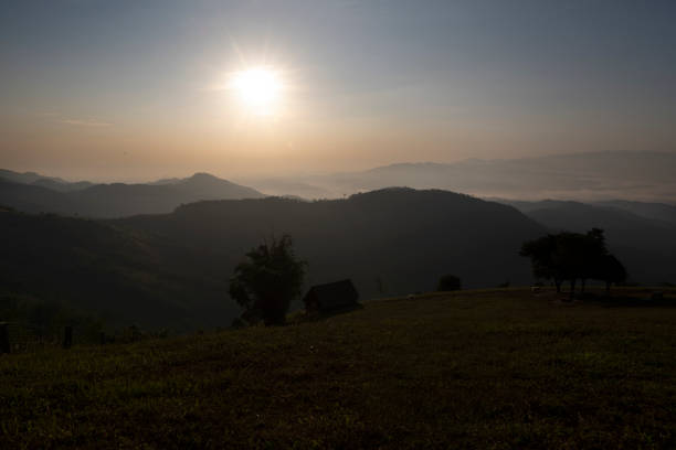 hermoso paisaje montañoso de doi chang al amanecer en tailandia - thailand mountain chiang mai province mountain range fotografías e imágenes de stock