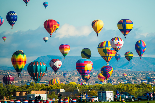 Albuquerque, New Mexico - USA - Oct 8, 2018: Hot air balloon Mass Ascension at the Albuquerque International Balloon Fiesta