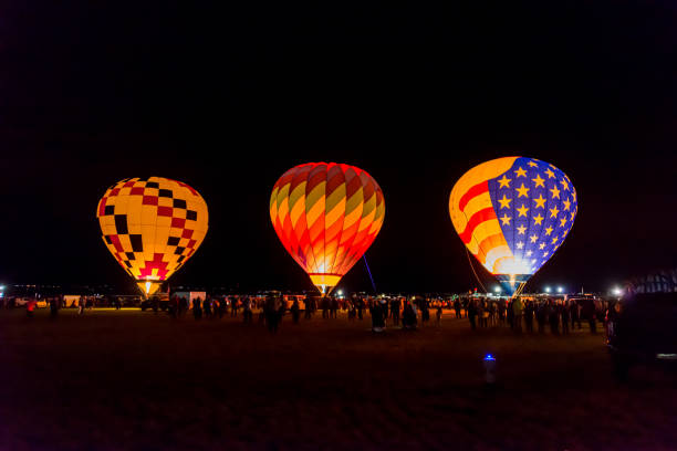 Hot air balloon preparing for dawn patrol at the Albuquerque International Balloon Fiesta stock photo