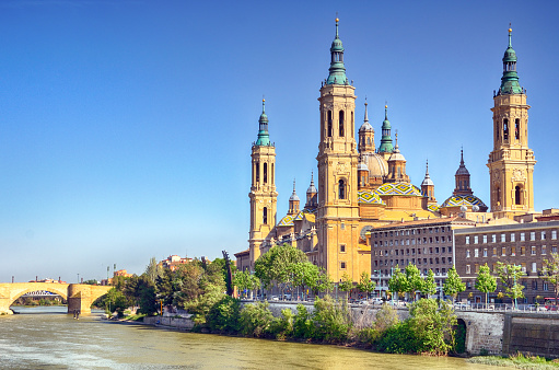 Basilica of Our Lady of the Pillar and Ebro river, Zaragoza, Spain