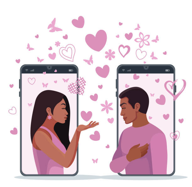 Indian Woman blowing a virtual kiss to a man. Young Couple With Online Dating. Indian Woman blowing a virtual kiss to a man. Young Couple With Online Dating. distant love stock illustrations