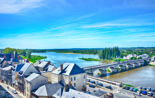 Aerial view city of Amboise, France