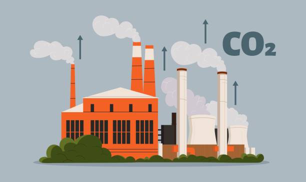 co2-emissionskonzept - factory pollution smoke cartoon stock-grafiken, -clipart, -cartoons und -symbole