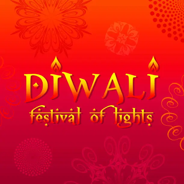 Vector illustration of Deepavali and Diwali light festival concept in flat style. Text on a colored background with oriental ornaments. Festive Diwali poster or banner.