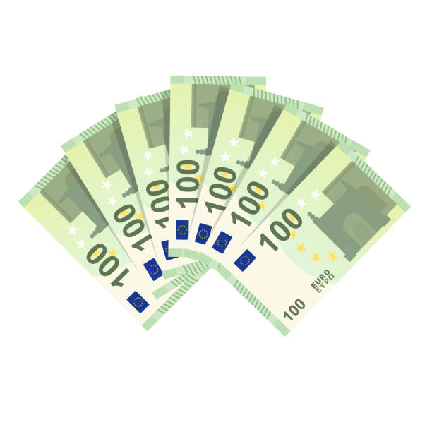 ilustraciones, imágenes clip art, dibujos animados e iconos de stock de abanico de billetes de 100 euros aislado sobre fondo blanco. - one hundred euro banknote
