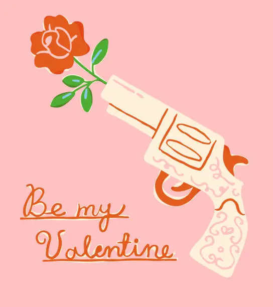 Vector illustration of Valentine's Day vintage gun with a rose.