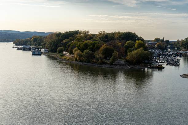 istock High-angle of Danube river on a gloomy day, cloudy sky in the background 1454830523