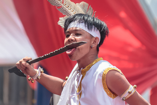 West Kalimantan, Indonesia - February 19, 2019: The Shaman of Singkawang. An Extra ordinary performance and ritual during Chap Go Meh celebration in Singkawang, West Kalimantan province. This celebration is highlighted with the parade of the ancient of Tatung.
