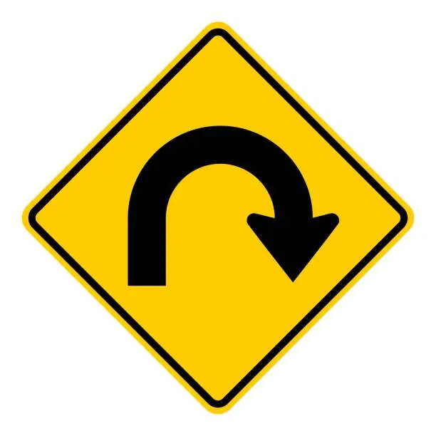 Vector illustration of Return signal, hairpin curve to right sign