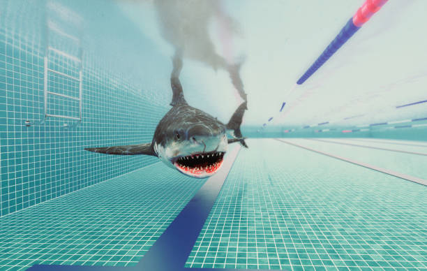 Shark in the Swimming pool underwater . stock photo