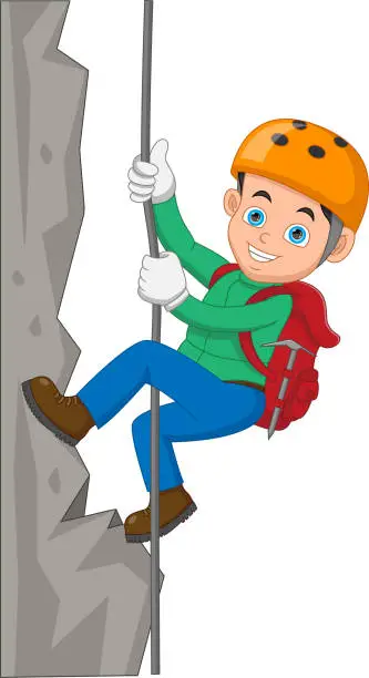 Vector illustration of boy mountain climbing cartoon