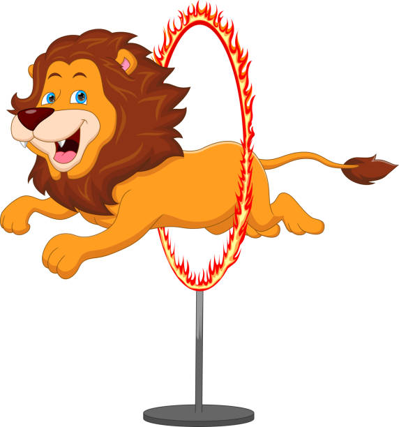 面白いライオンサーカスジャンプリングオブファイア - circus lion点のイラスト素材／クリップアート素材／マンガ素材／アイコン素材