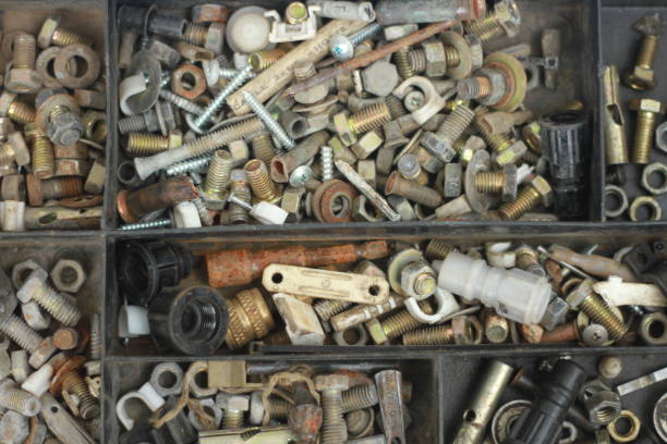 Rows of hardware with label in heavy duty shop