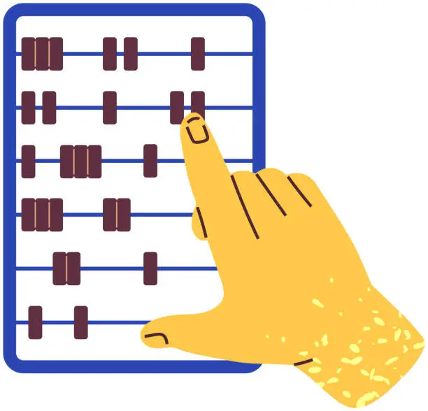 Vector illustration of Accountant counts with wooden abacus, counter. Mechanical device for arithmetic calculations