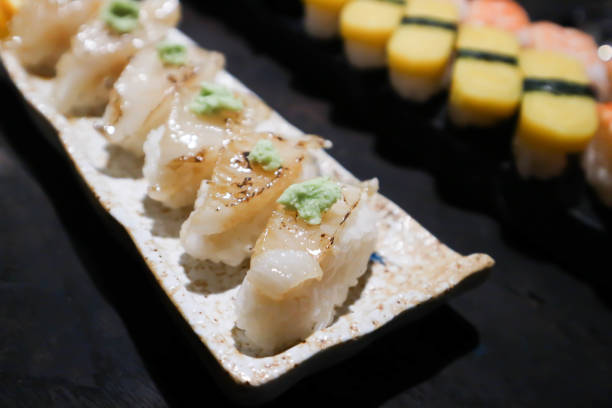 istock sushi or engawa sushi or fish sushi, rice topped with engawa or fish rolls 1454843049