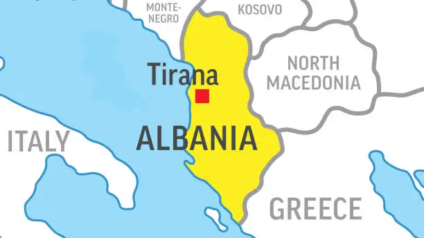 Vector illustration of Albania Map. Zoom on World Map. Vector Illustration