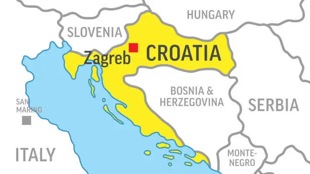 Vector illustration of Croatia Map. Zoom on World Map. Vector Illustration