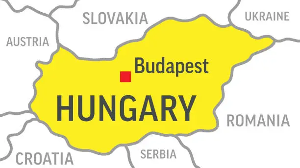 Vector illustration of Hungary Map. Zoom on World Map. Vector Illustration