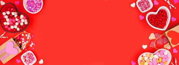 istock Valentines Day candy double border on a red banner background 1454846072