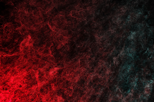 Hazy smoke of red and green color. Abstract mysterious nebula 3d rendering