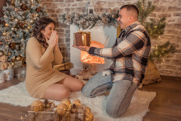 istock A young couple in love in New Year's magic 1454850628