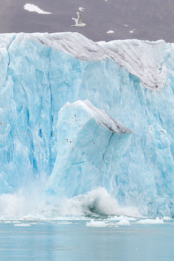 Glacial ice floating and calving in the Arctic landscape