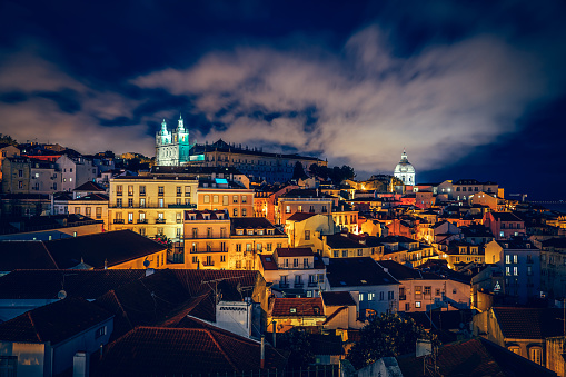 Beautiful view to old historic city buildings in central Lisbon in Lisbon, Lisbon, Portugal