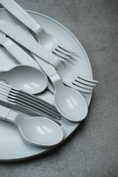 istock Plastic kitchen set. fabric dishes, plates and forks 1454851871