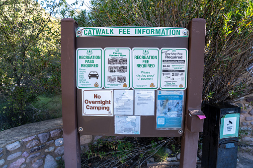 Glenwood, New Mexico - October 20, 2022: Information sign board for the Catwalk Recreation area in the Gila National Forest