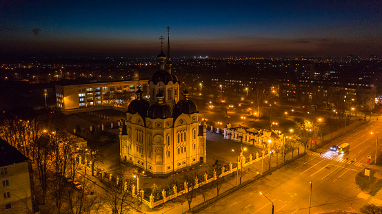 Ukraine, Kharkiv, January 1, 2022, Evening beautiful city of Kharkiv before the war, Lights of the big city, Evening Kharkiv